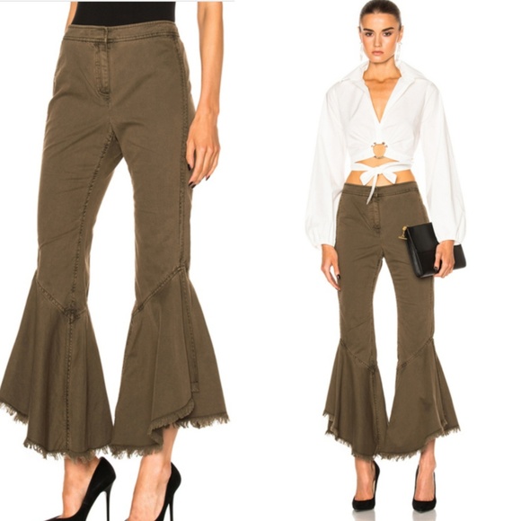 Cinq a Sept Olive Flare Leg Casusl Pants sz 10 - Picture 4 of 8